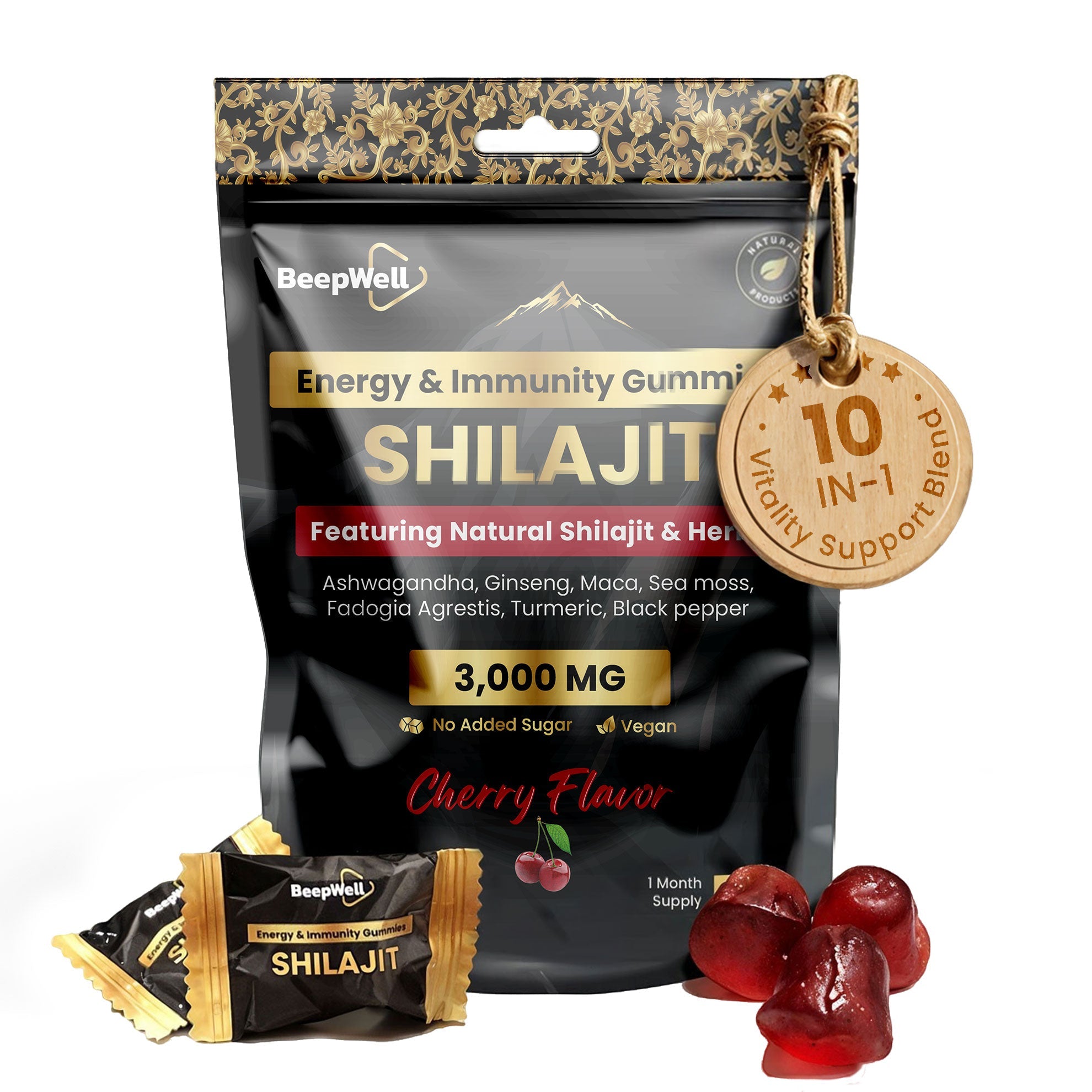 Himalayan Shilajit Gummies – 60 Gummies | 3000mg RHE per Serving | Herbal Wellness Blend with Natural Cherry Flavor